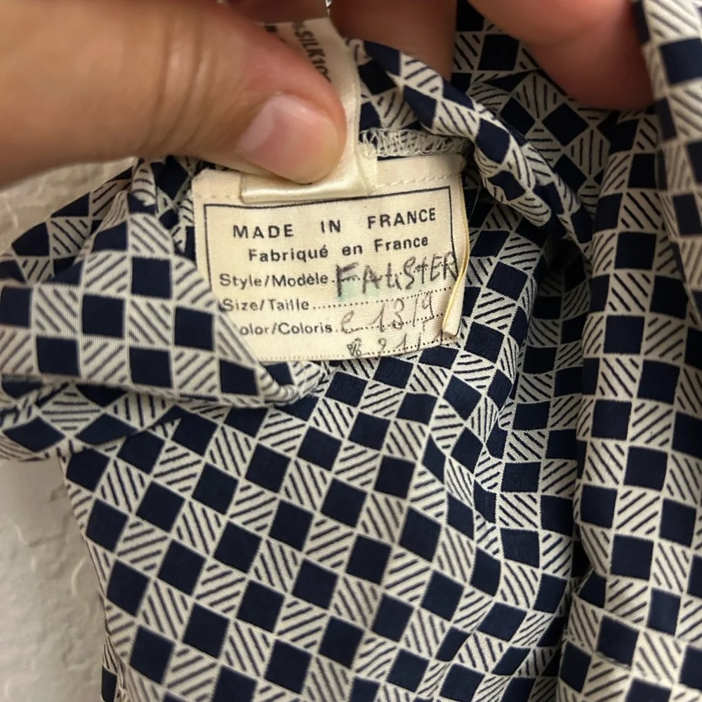 1970s Vintage Celine Paris Silk Blouse and Skirt Set Black Cream Geometric. - Picture 5 of 7